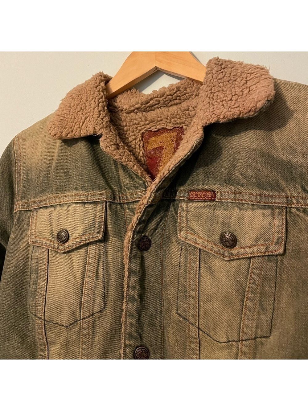 7 For All Mankind Vintage Sherpa Lined Jean Jacket Small - Picture 7 of 9